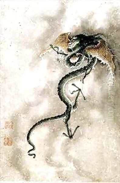 A winged dragon, from an album of 12 depicting animals and birds, Chinese Oil Painting by or Chiao Ping-Chen Jiao Bing Zhen