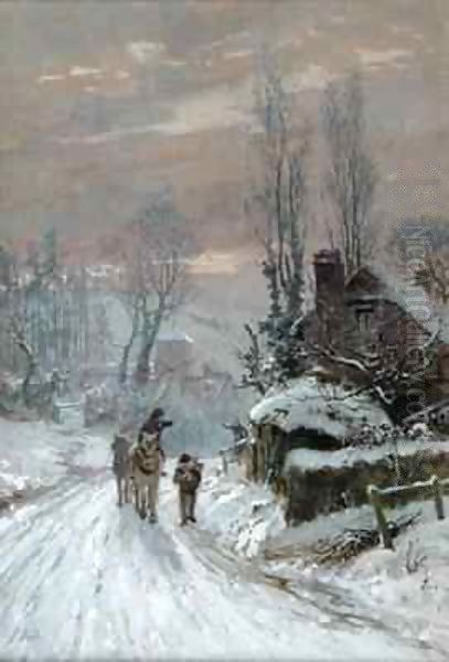 A Winter Evening Oil Painting by James George Bingley