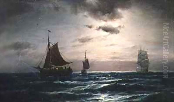 Shipping in Moonlit Waters Oil Painting by Carl Bille