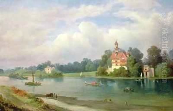 A View of Pope's House and Radnor House at Twickenham Oil Painting by Alexandre le Bihan