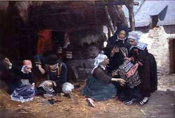 Embroiderers at work Oil Painting by Alexandre le Bihan