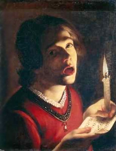 Young cantor with candle Oil Painting by Trophime Bigot