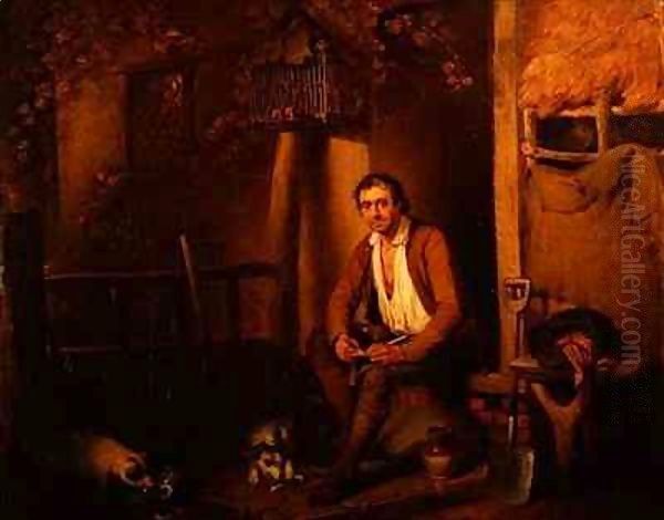 Cottage exterior with seated labourer Oil Painting by William Redmore Bigg