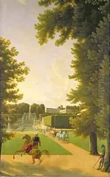 Promenade of Napoleon I (1769-1821) and Marie-Louise (1791-1847) in the Parc de Saint-Cloud in 1810 Oil Painting by Jean and Vernet, Antoine Bidauld