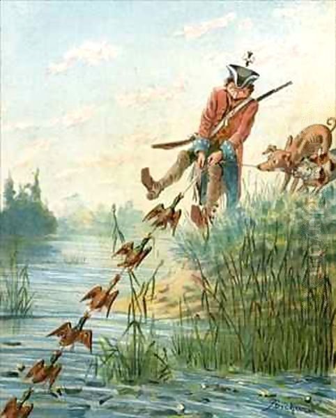 Baron Munchausen catching ducks with bacon fat Oil Painting by Alphonse Adolphe Bichard