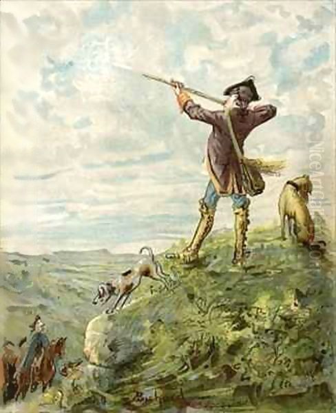 Baron Munchausen finds a wonderful marksman in California Oil Painting by Alphonse Adolphe Bichard