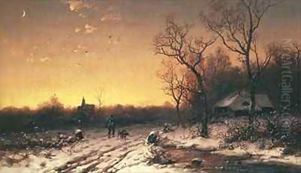 Winter landscape at sunset Oil Painting by V. Biber