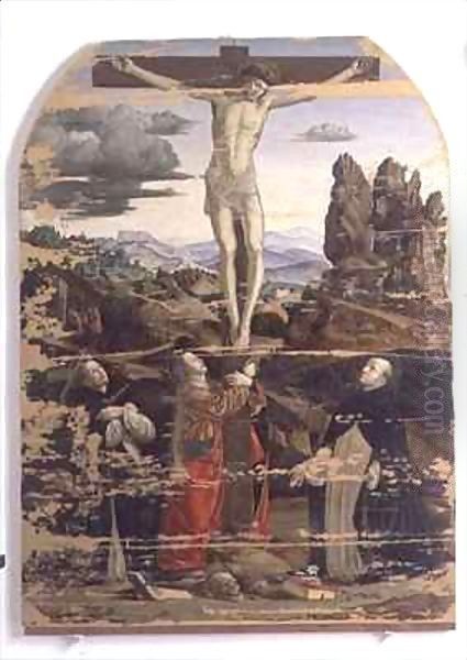 Crucifixion with St. Dominic, St. Mary Magdalene and St. Peter Martyr Oil Painting by Francesco Bianchi Ferrari