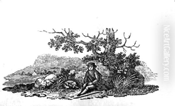 Man Seated by a Stunted Tree from 'History of British Birds and Quadrupeds' Oil Painting by Thomas Falcon Bewick