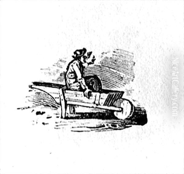 A Man in a Wheelbarrow from 'History of British Birds and Quadrupeds' Oil Painting by Thomas Falcon Bewick