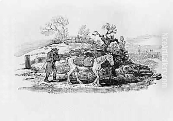 Geese carried to market from 'History of British Birds and Quadrupeds' Oil Painting by Thomas Falcon Bewick