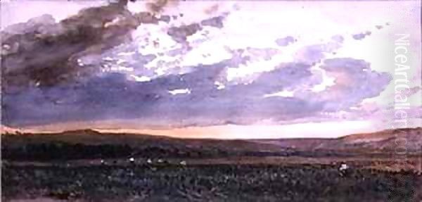 Landscape with rustics working, Evening Effect Oil Painting by William Roxby Beverly