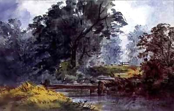 Landscape, with stream and tree Oil Painting by William Roxby Beverly