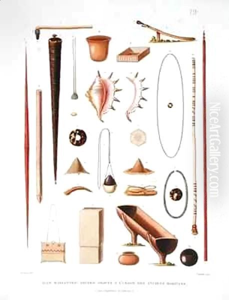 Household utensils and weapons from the Mariannas Islands Oil Painting by Antoine Germain Bevalet