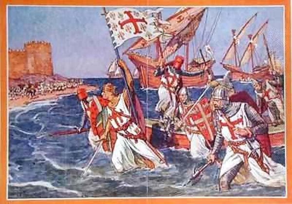 The Disembarkation of King Louis IX (1215-70) during the Crusades Oil Painting by J. L. Beuzon