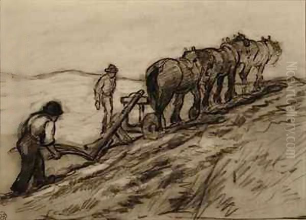 Ploughing the Hillside Oil Painting by Robert Polhill Bevan