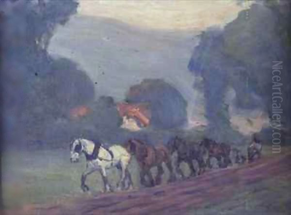 The Four Horse Team Oil Painting by Robert Polhill Bevan