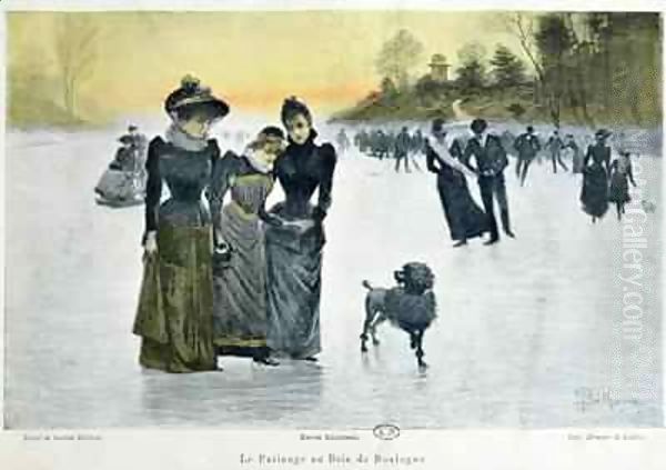 Skating in the Bois de Boulogne Oil Painting by Gaston Bethune