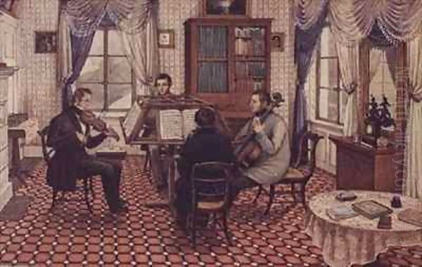 Anthony and Three Friends Playing a String Quartet Oil Painting by Mary Ellen Best