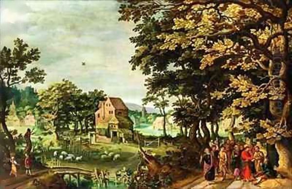 Landscape with Christ healing the Blind Man Oil Painting by Johann Jacob Besserer