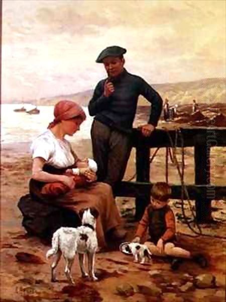 A Fisherman and his Family Oil Painting by Albert Besnou