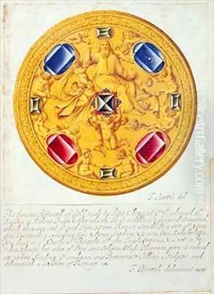 Front view of a pectoral ornament of gold and jewels made for Pope Clement VII by Cellini in c.1523-34 Oil Painting by F. Bertoli