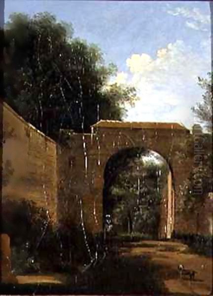 A Walled Garden Oil Painting by Jean-Victor Bertin