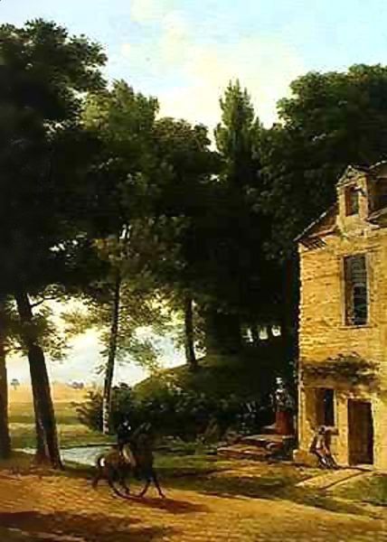 Italian Landscape with a Cavalier Oil Painting by Jean-Victor Bertin