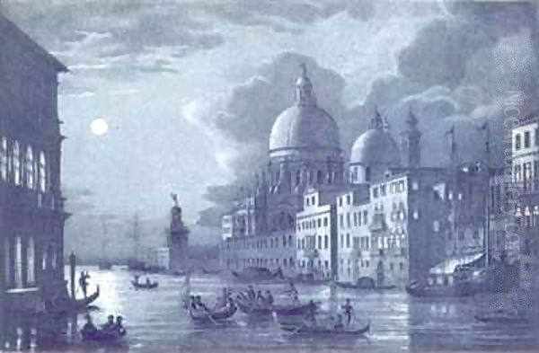 Nocturnal Scene of the Grand Canal and Santa Maria della Salute, Venice Oil Painting by Berselli