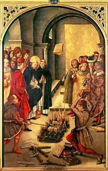 The Burning of the Books or St. Dominic de Guzman and the Albigensians Oil Painting by Pedro Berruguete