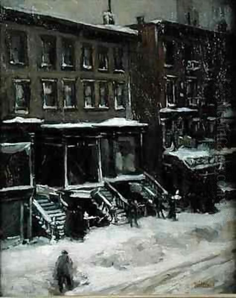 A New York Street Scene Oil Painting by Louis Frederick Berneker