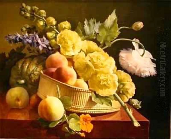 Peaches and Hollyhocks Oil Painting by Antoine Berjon