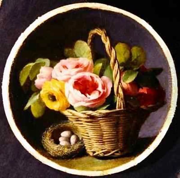 Still life with roses and a nest Oil Painting by Antoine Berjon