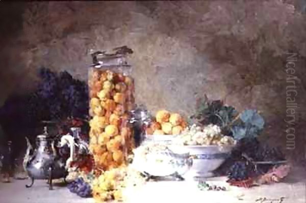 Still life of apricots and other fruit Oil Painting by Denis Pierre Bergeret