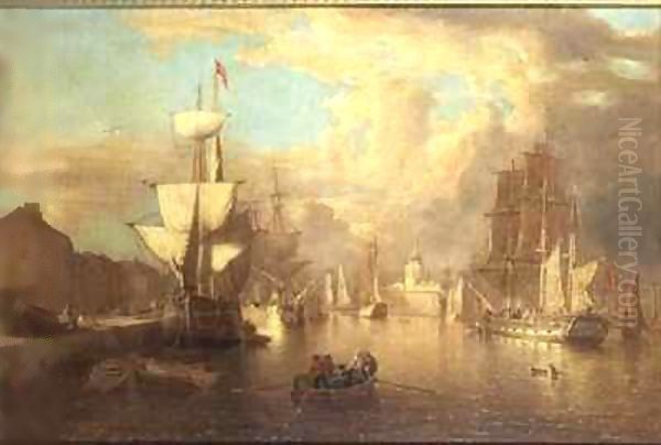 Shipping in Dublin Harbour Oil Painting by Johann Christian Berger