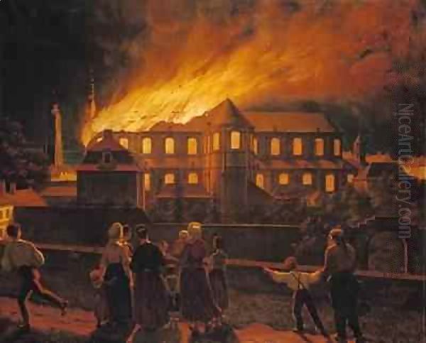 Fire at Cambrai Cathedral Oil Painting by Abel Berger