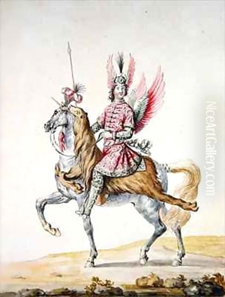 'Horseman with wings', costume design for 'Le Carrousel des Galants Maures' Oil Painting by Jean I Berain