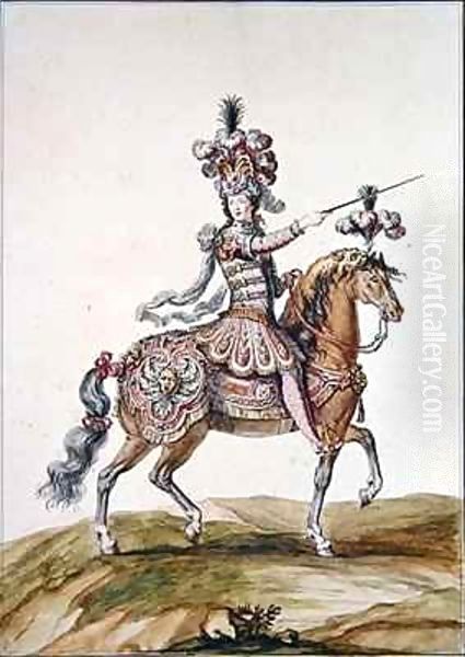 'Horseman with sword', costume design for 'Le Carrousel des Galants Maures' Oil Painting by Jean I Berain