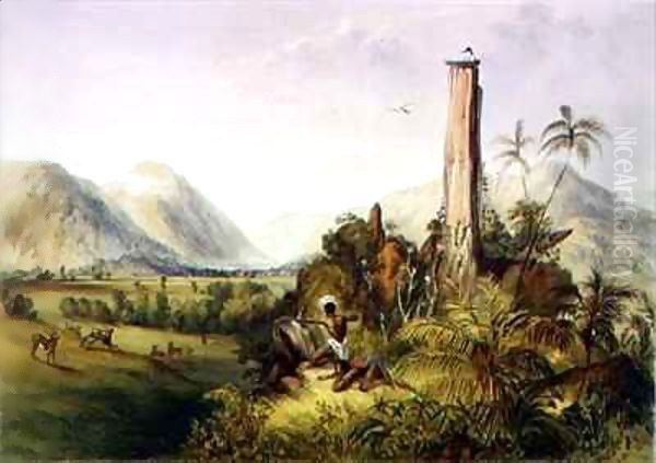 Pure-Piapa, a remarkable basaltic stone in Guiana Oil Painting by Charles Bentley