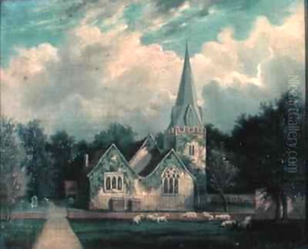 Stoke Poges Church Oil Painting by Edmund Birckhead Bensell