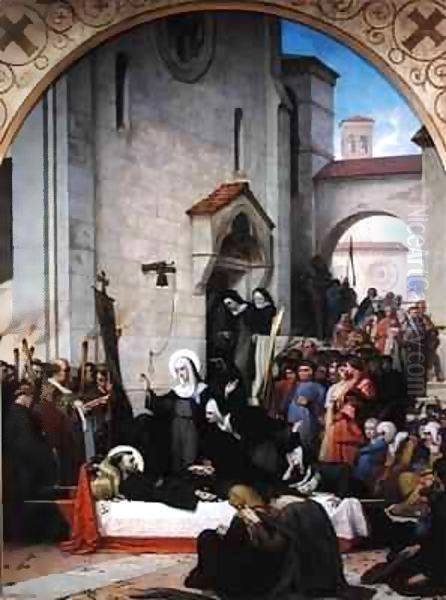 St. Clare Receiving the Body of St. Francis of Assisi Oil Painting by Francois Leon Benouville