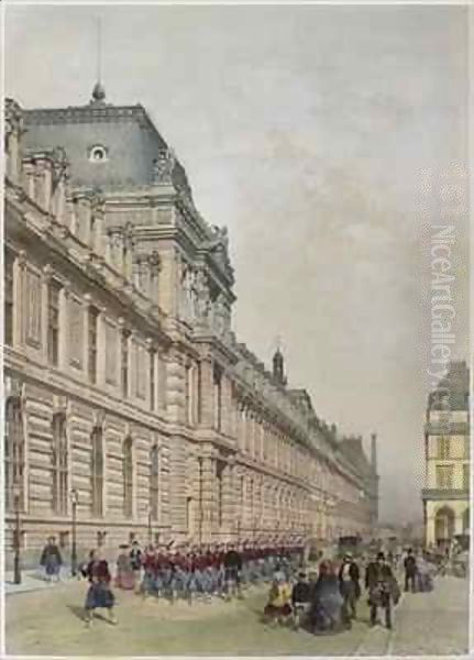 View of the new facade of the Louvre on rue de Rivoli Oil Painting by Philippe Benoist