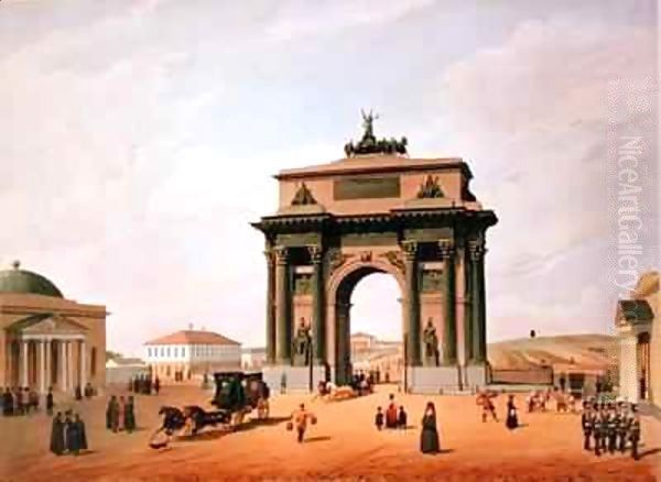 The Triumphal Arch in the Tverskaya Square in Moscow Oil Painting by Felix Benoist