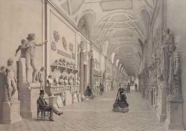 Vatican museums, Chiaramonti Gallery and the entrance of the Braccio Nuovo Gallery, Rome Oil Painting by Felix Benoist