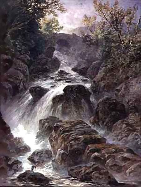 Bridge and Waterfall near Capel Curig Oil Painting by William Bennett