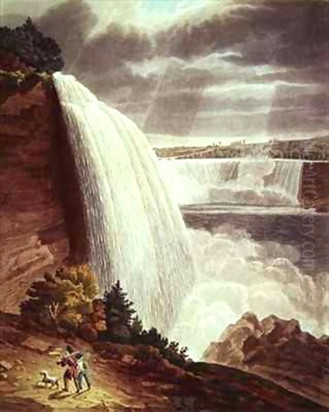 Niagara Falls, part of the American Fall from the Foot of the Stair Case Oil Painting by H.J. Bennett