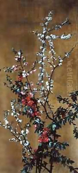 Japanese Cherry Tree and Hawthorn Branches Oil Painting by Jean Benner