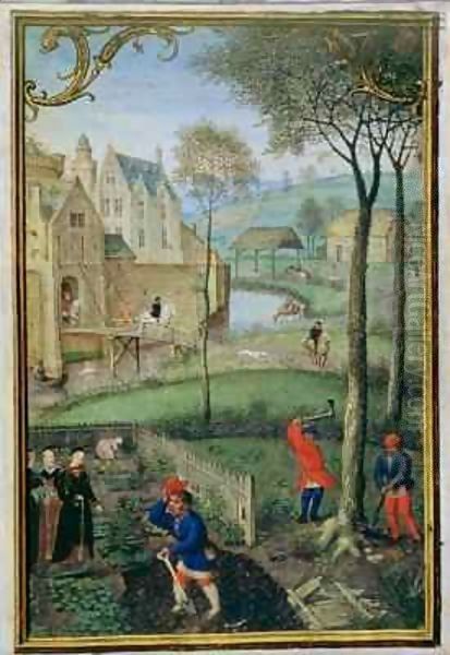 March felling trees, from a Book of Hours Oil Painting by Simon Bening