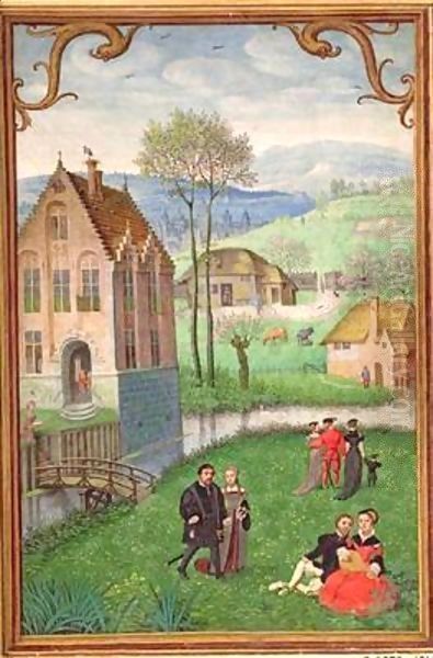 April courting couples, from a Book of Hours Oil Painting by Simon Bening