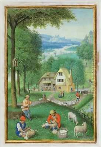 June shearing sheep, from a Book of Hours Oil Painting by Simon Bening